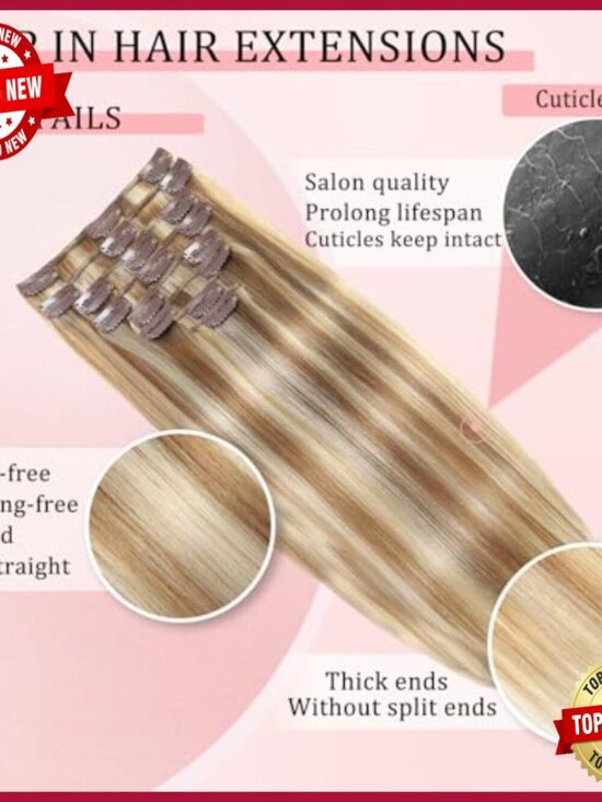 22 Inch Straight Human Hair Clip-In Extensions 8 Piece Double Weft main image 3